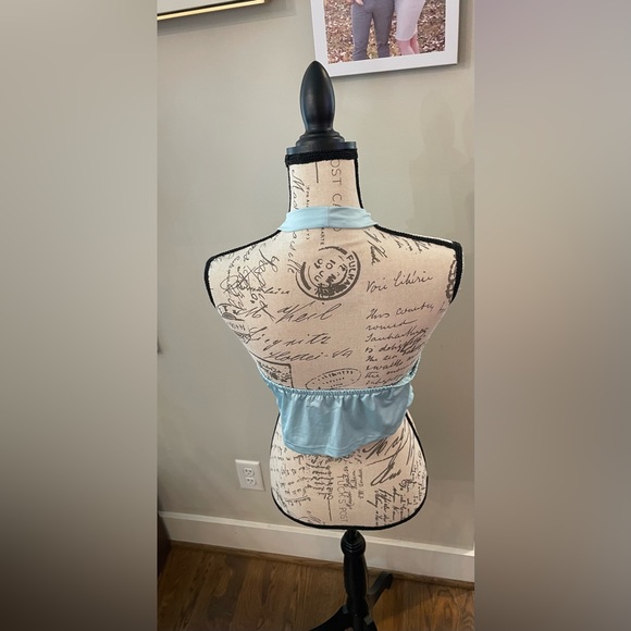 Sky Blue Silky Stretch Halter Women’s Backless Crop Top By “Chic Me” Size XL - Picture 5 of 8